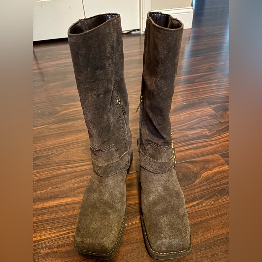 Michael Kors Brown Suede Mid-Calf Boots with Buckle - Picture 3 of 4